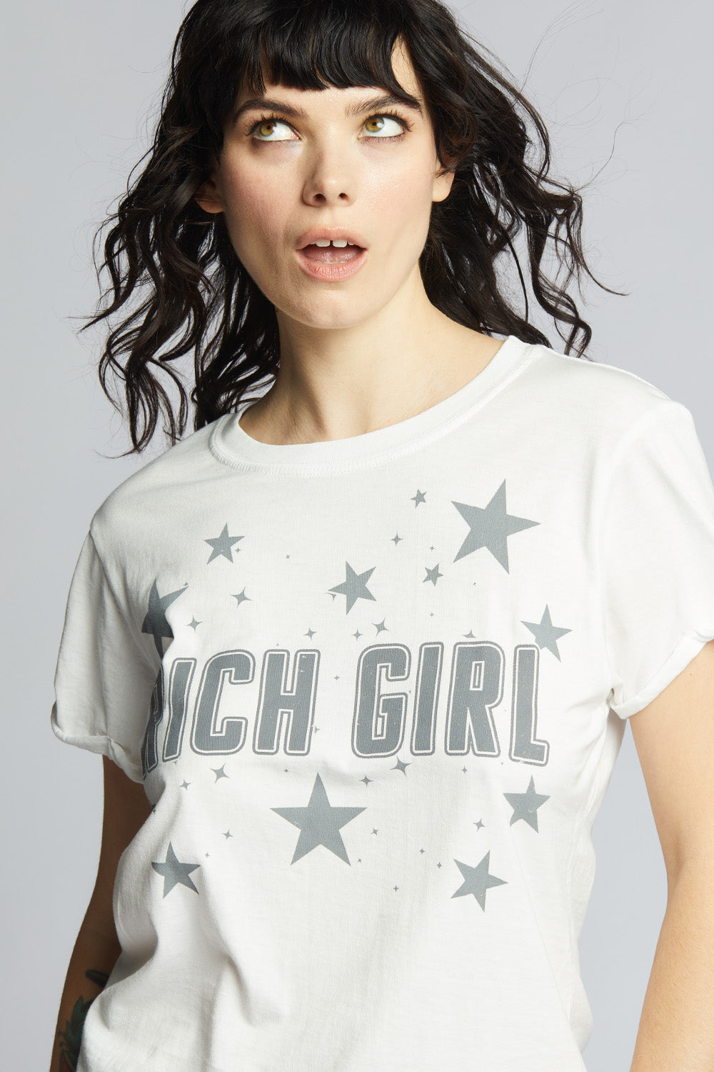 Rich Girl White Fitted Retro Graphic Tee