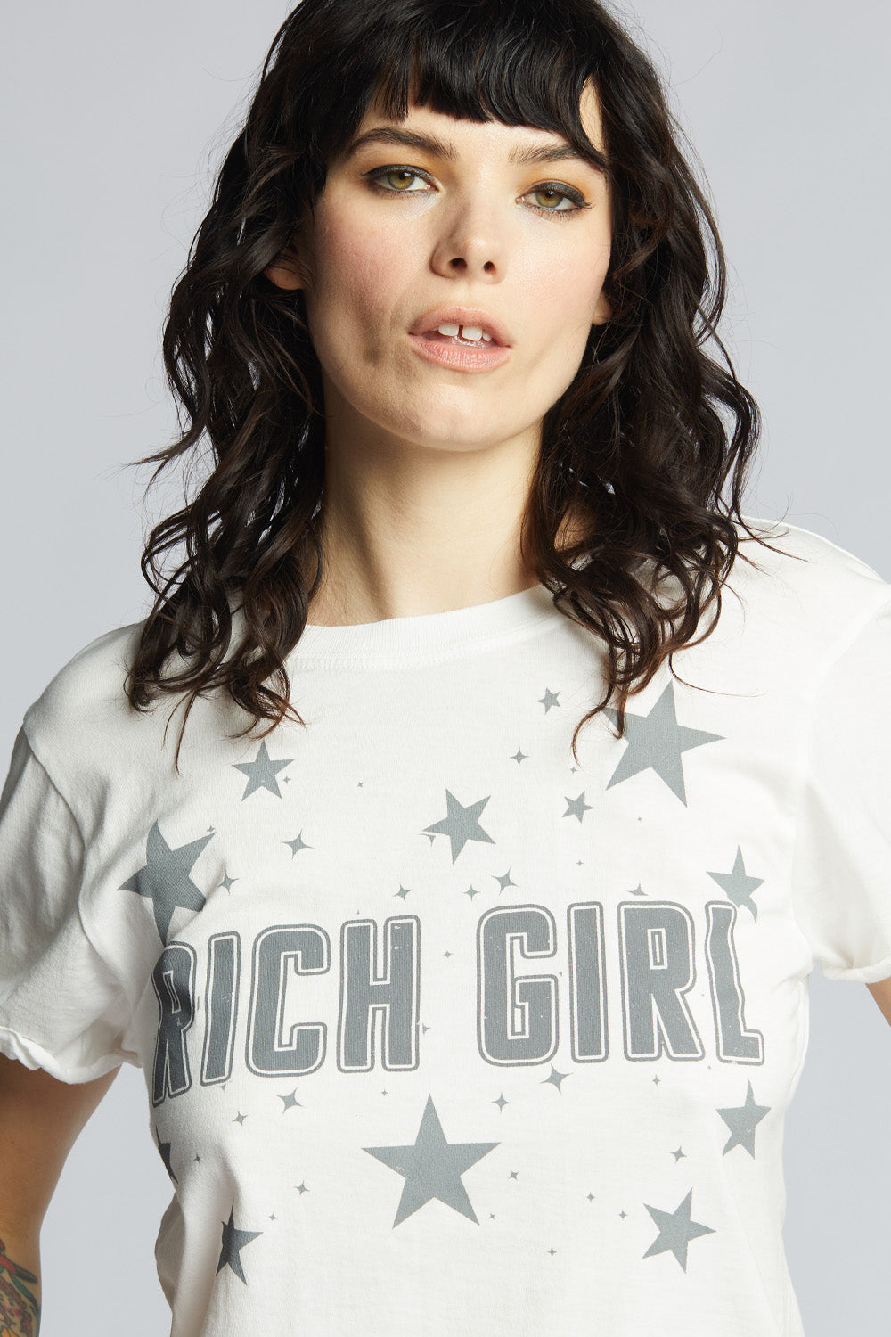 Rich Girl White Fitted Retro Graphic Tee