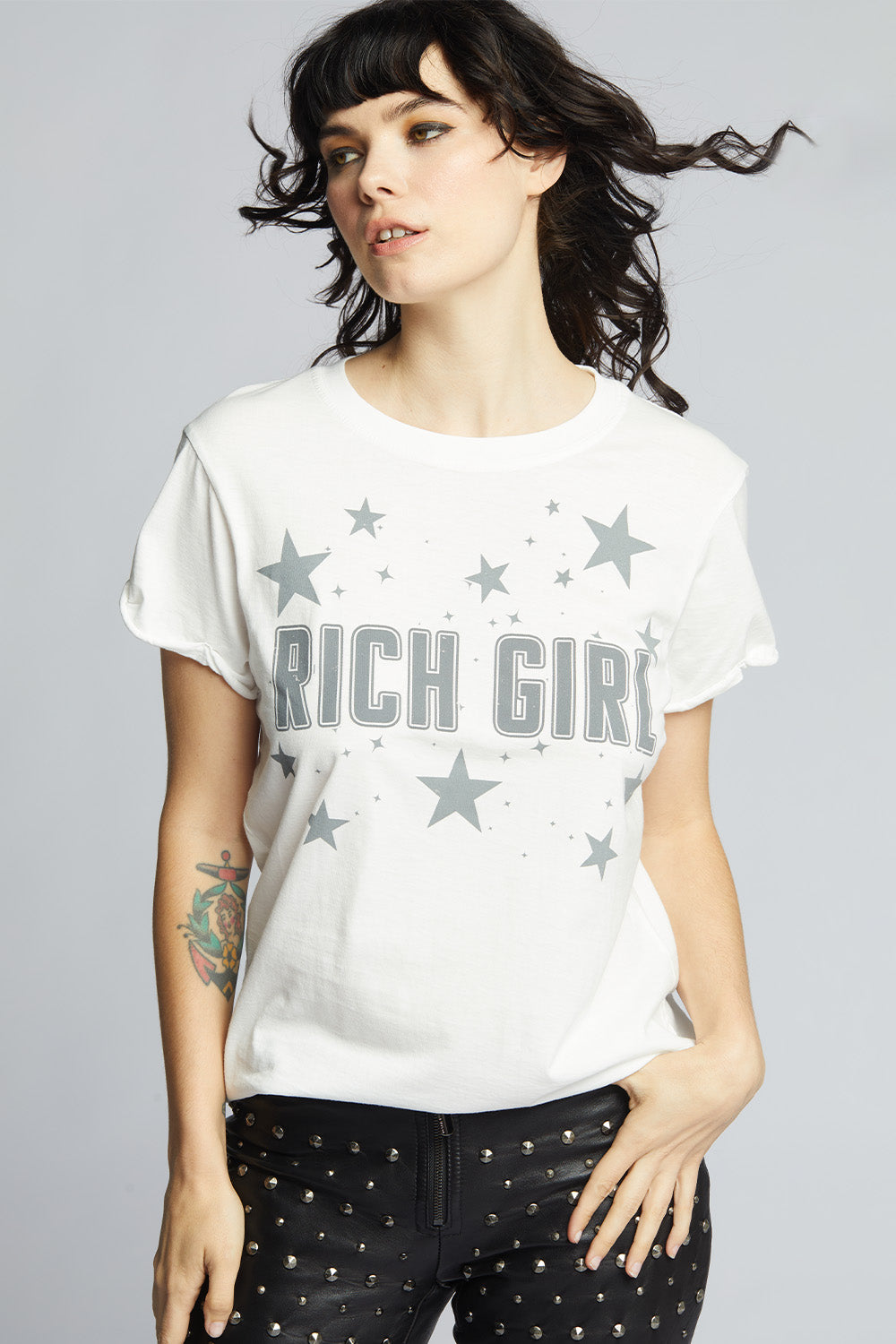 Rich Girl White Fitted Retro Graphic Tee