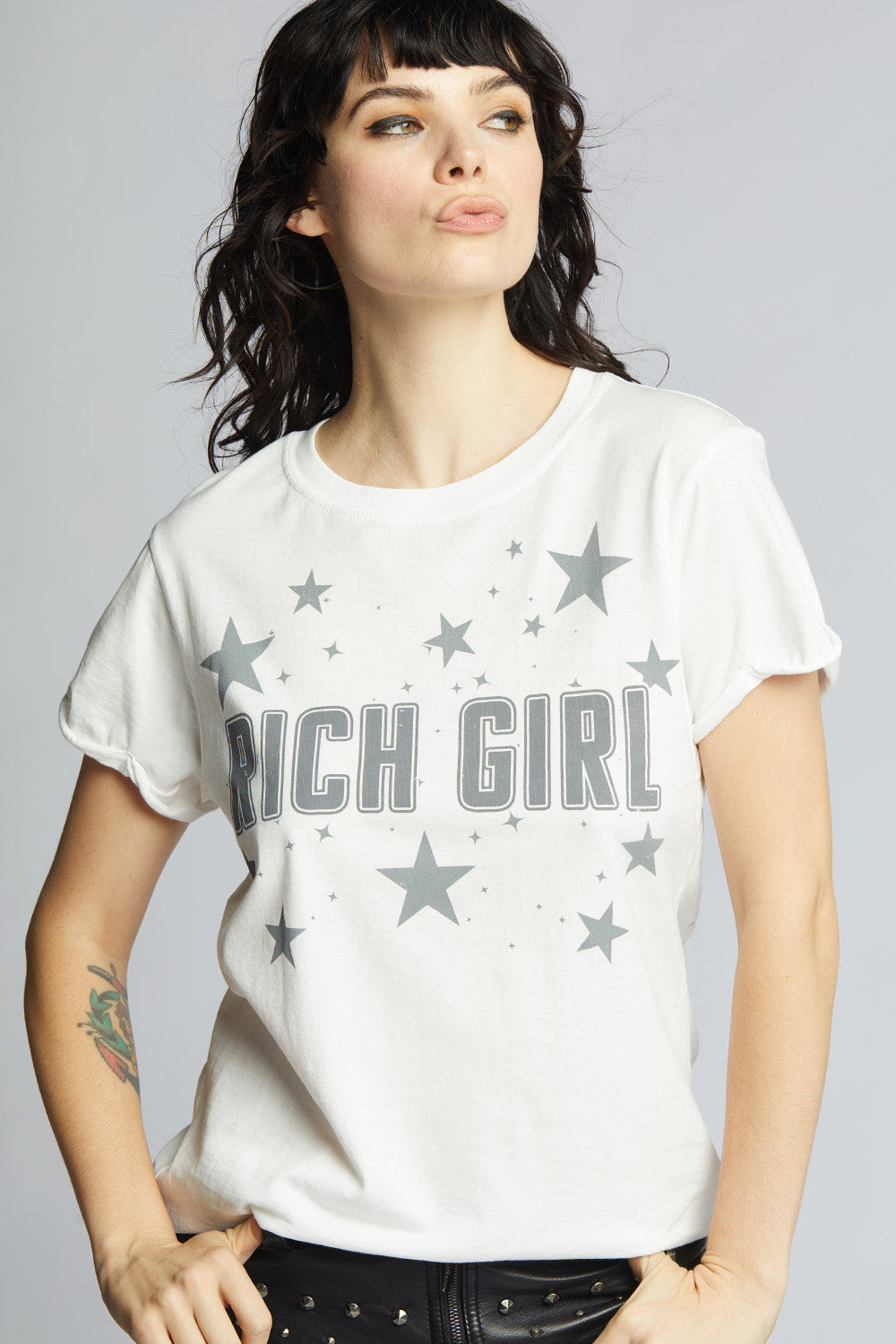 Rich Girl White Fitted Retro Graphic Tee