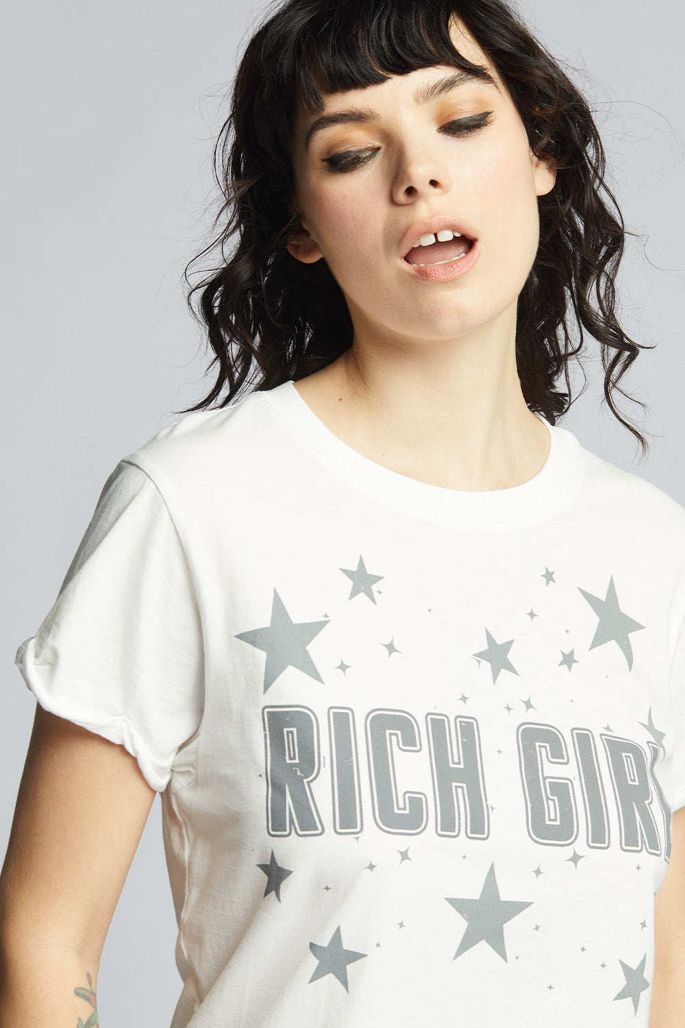 Rich Girl White Fitted Retro Graphic Tee