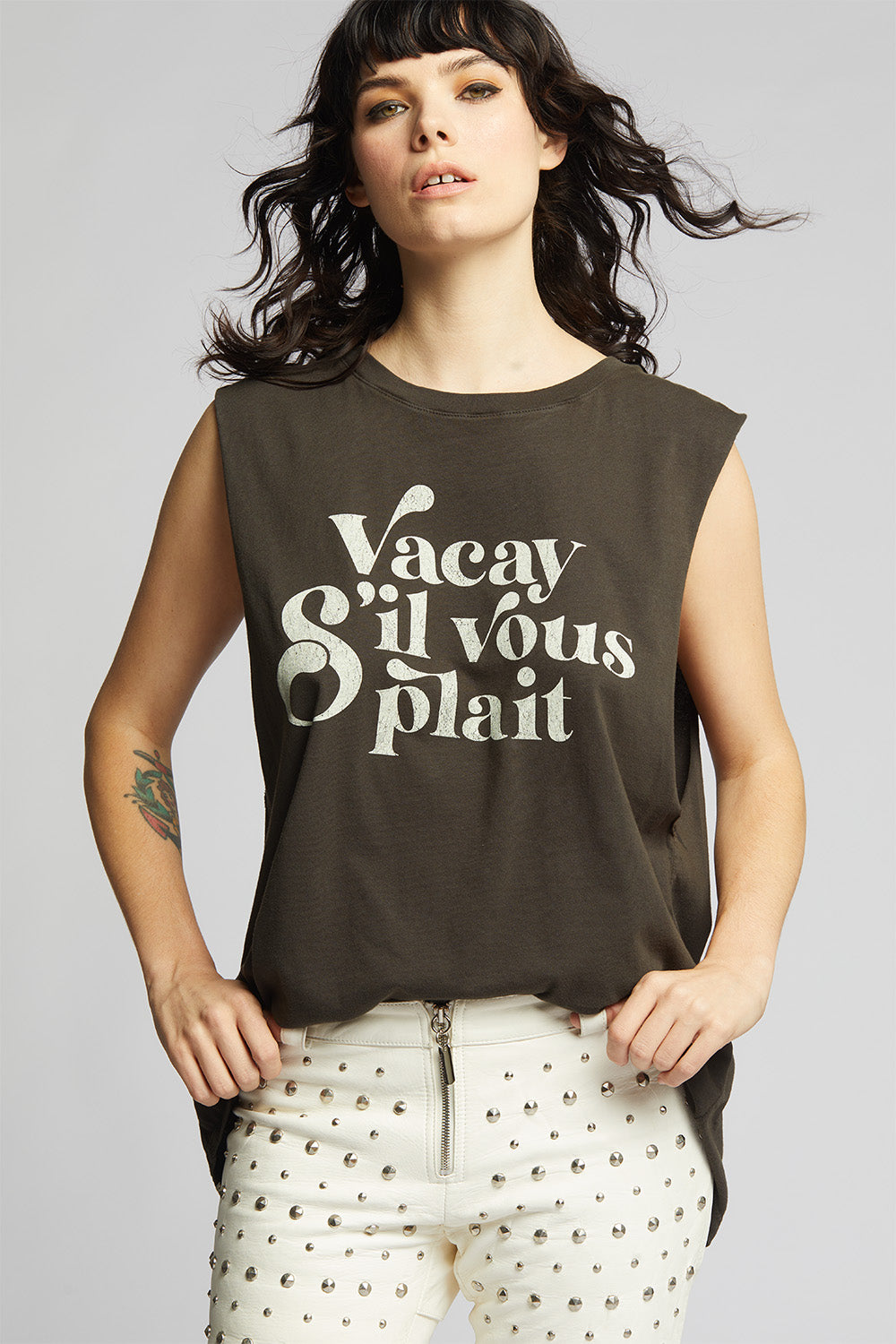 Women's Vacay S'il Vous Plaît Muscle Tank in Vintage Black