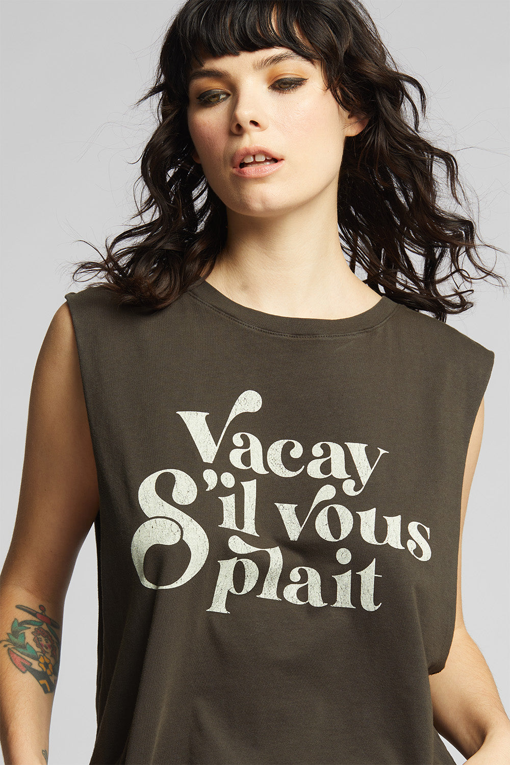 Women's Vacay S'il Vous Plaît Muscle Tank in Vintage Black