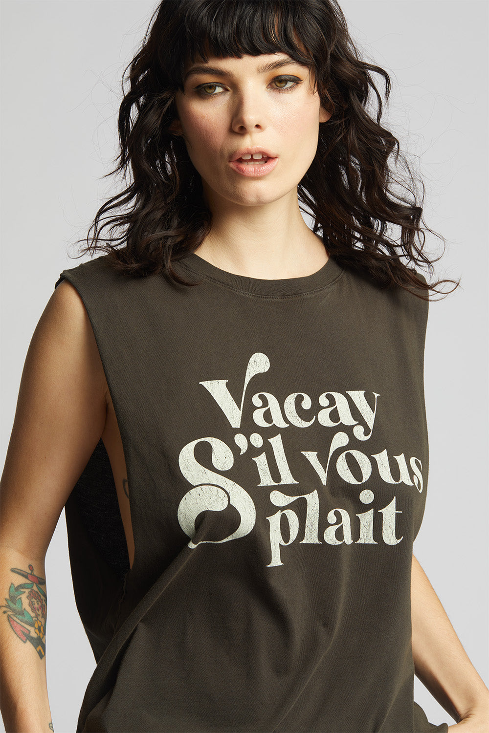 Women's Vacay S'il Vous Plaît Muscle Tank in Vintage Black