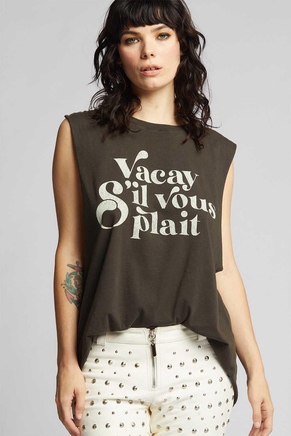 Women's Vacay S'il Vous Plaît Muscle Tank in Vintage Black