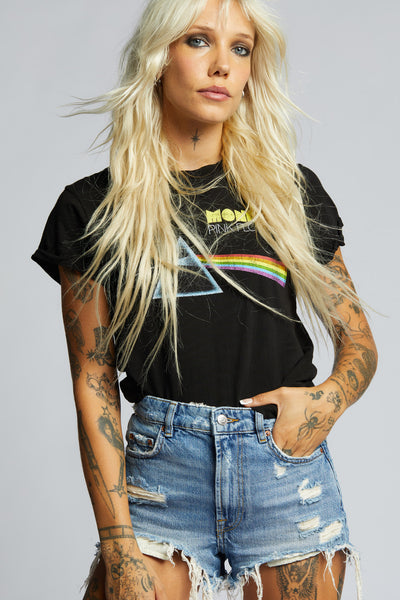 Pink Floyd Women's Circle Logo T-Shirt - Black With Diamante Rhinestones, Skinny Fit Size M