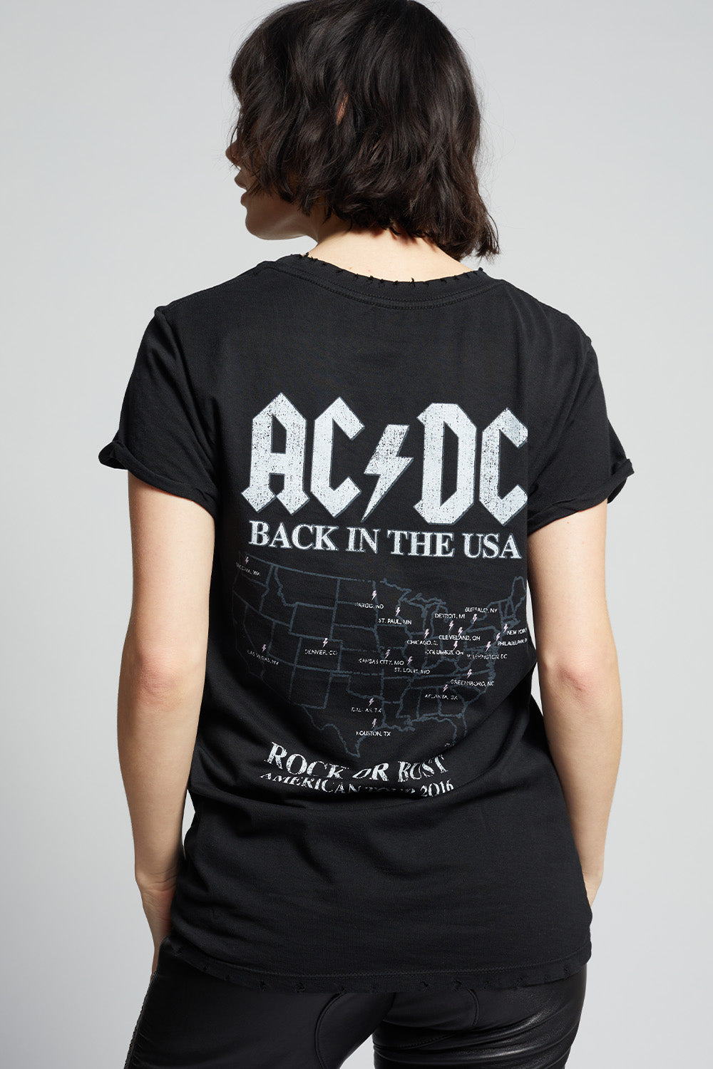 Women's AC/DC Back In Black T-shirt with album and tour graphics