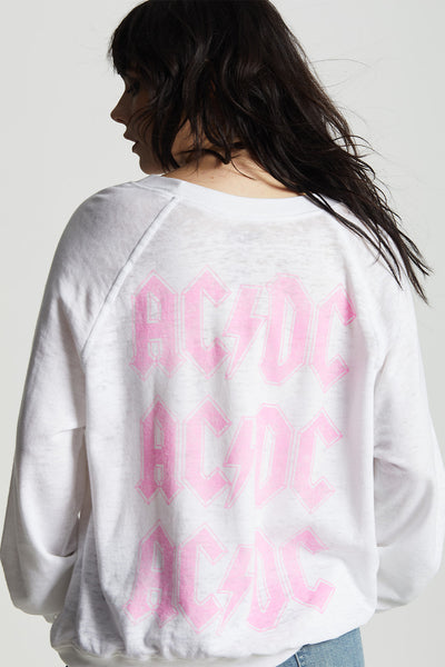 Licensed AC/DC Bolt Rock Out White Oversized Sweatshirt – Recycled