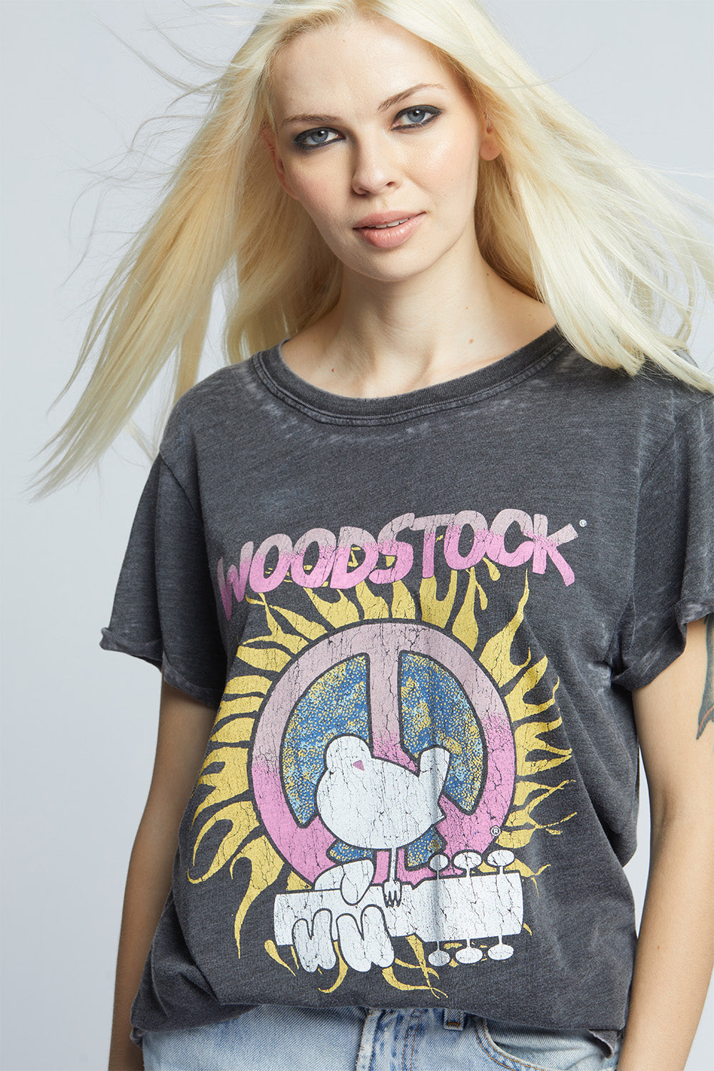 Woodstock Sun & Peace Sign Fitted Vintage Graphic Tee