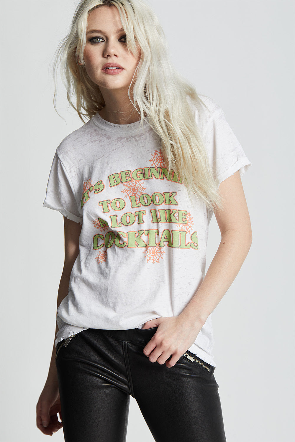 Women's Holidazed Cocktail T-shirt in White with snowflakes and cocktail text