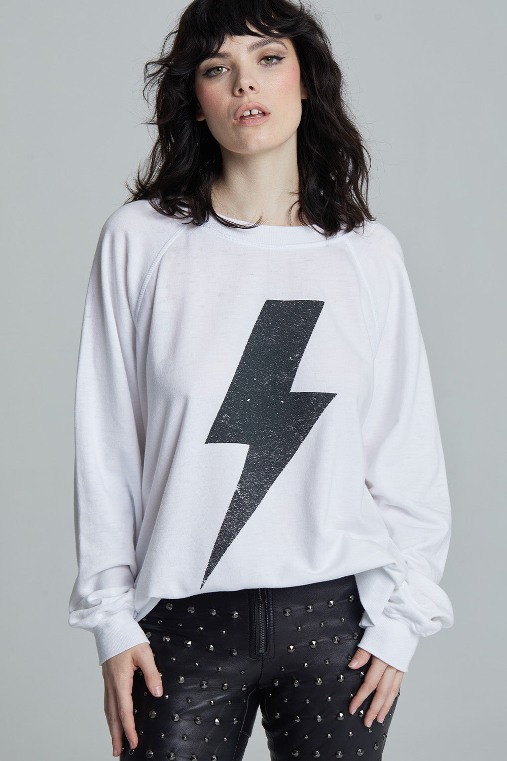 Fan Checklist Oversized Sweatshirt in White with lightning bolt and checklist graphic