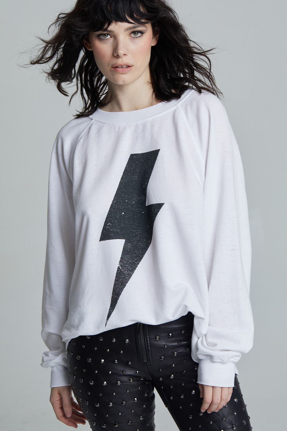 Fan Checklist Oversized Sweatshirt in White with lightning bolt and checklist graphic