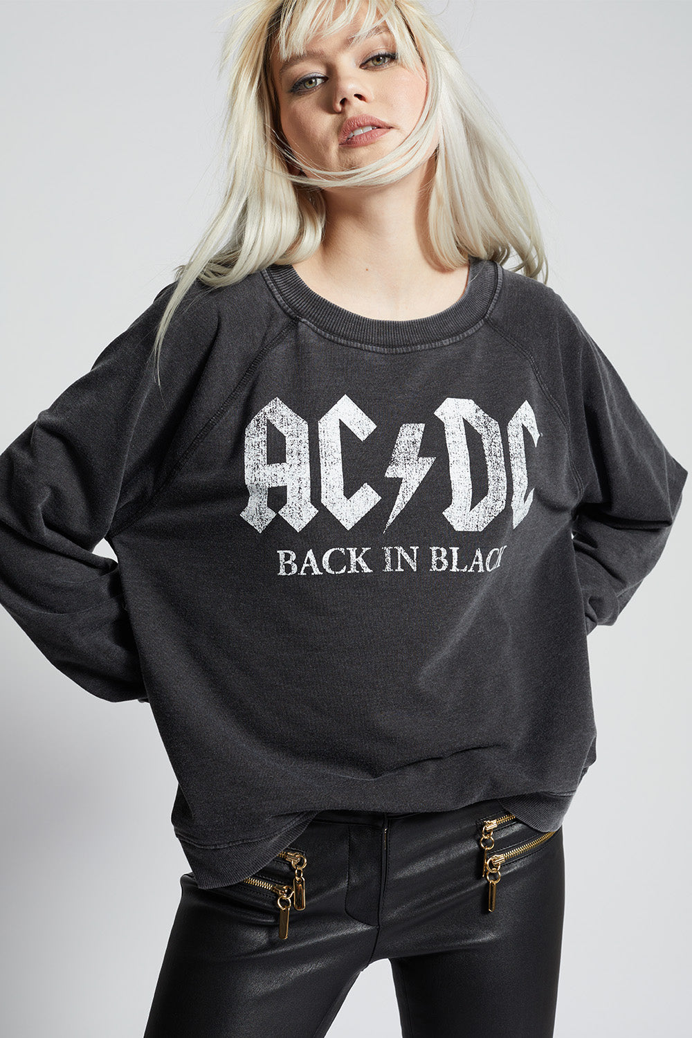 AC/DC Back In Black Tour Oversized Graphic Sweatshirt