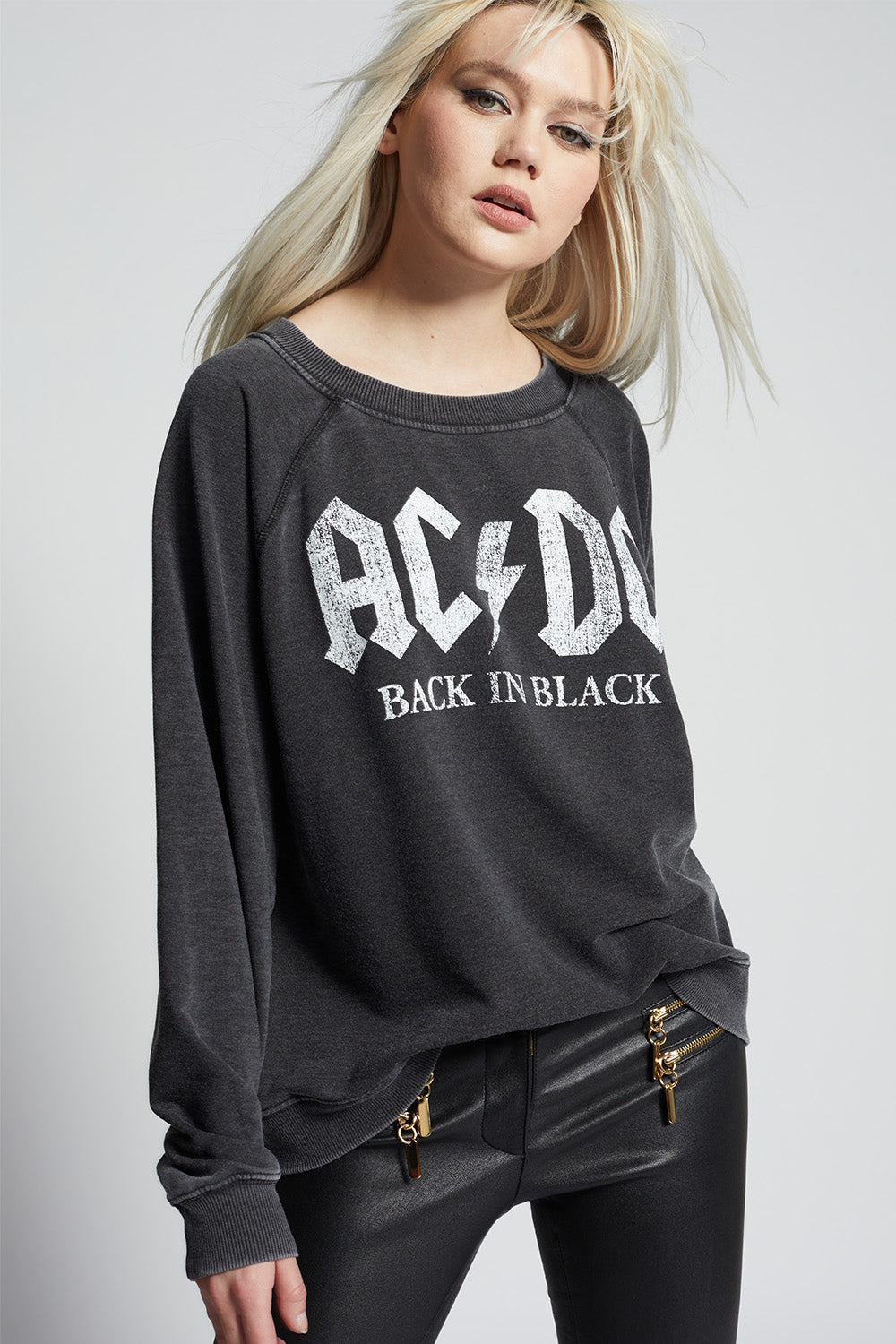 AC/DC Back In Black Tour Oversized Graphic Sweatshirt