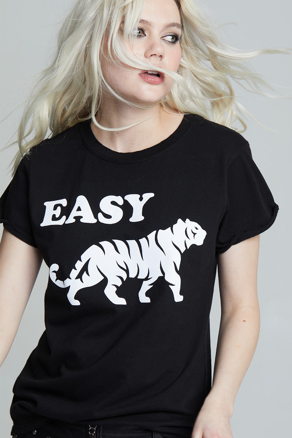 Women's Easy Tiger T-shirt in Black with tiger graphic