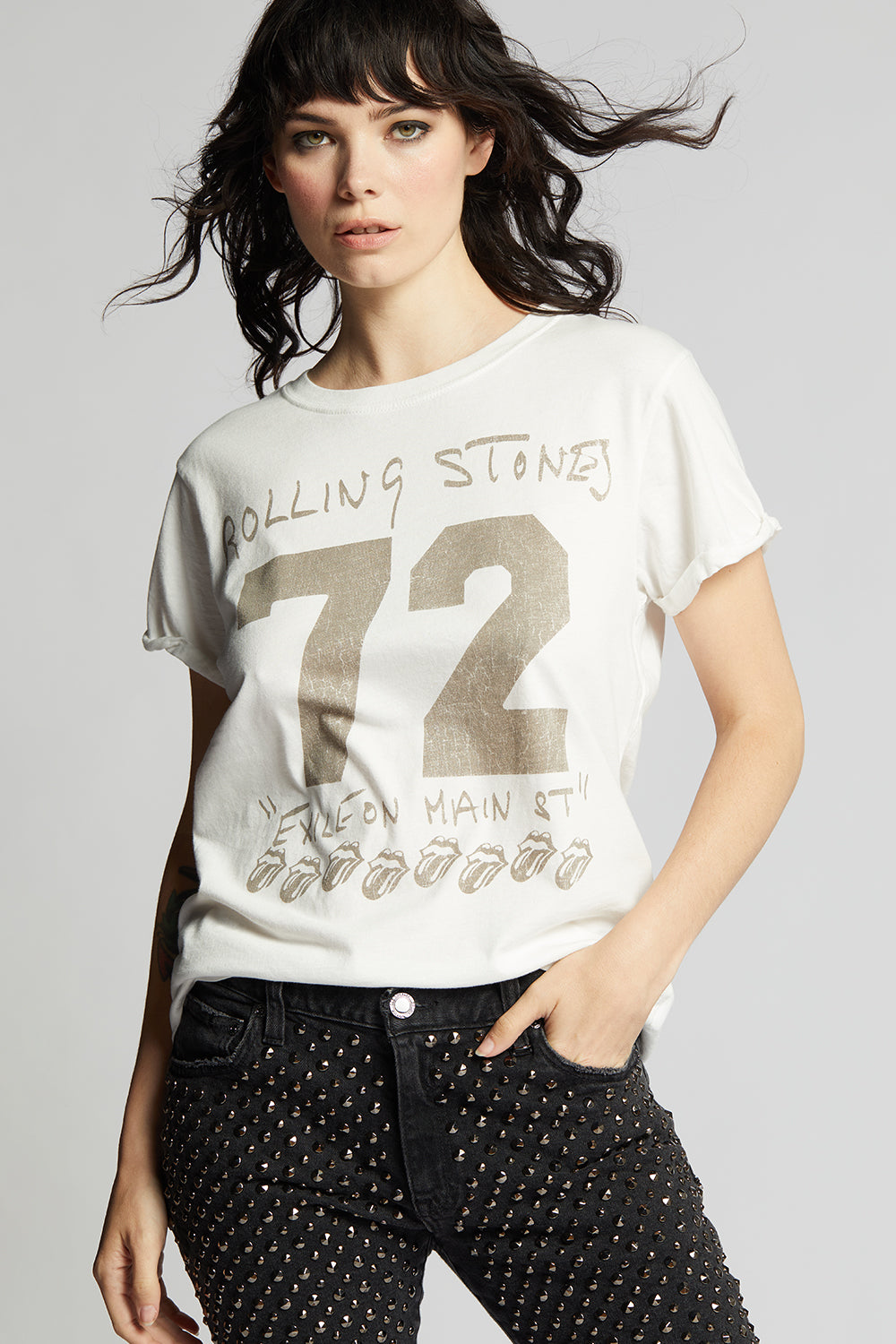 Women's Rolling Stones 1972 T-shirt in White with iconic album graphics