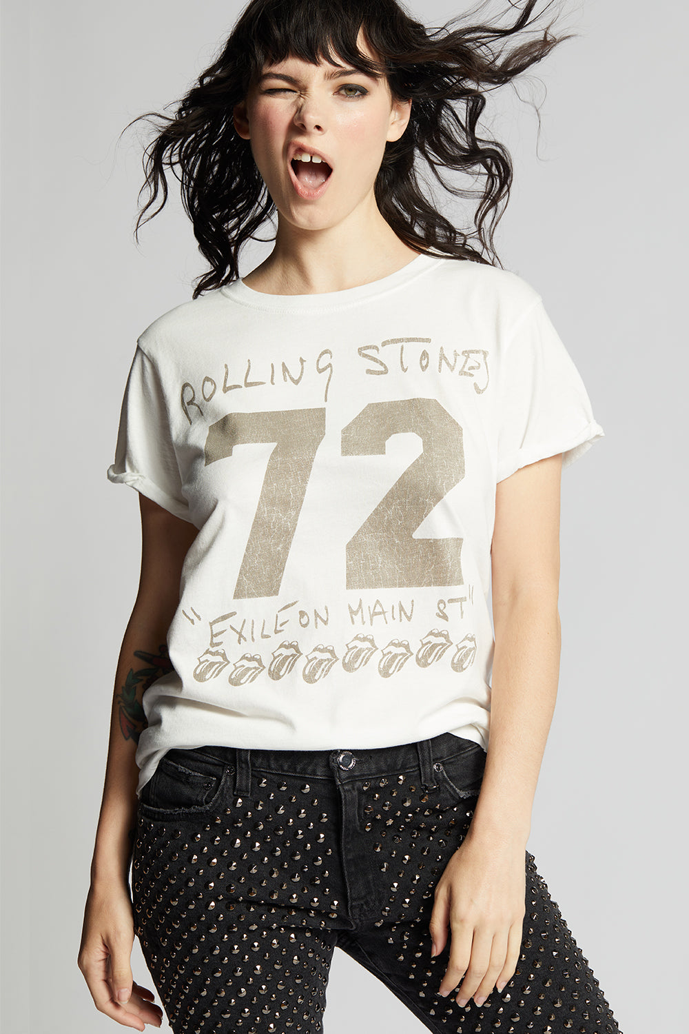 Women's Rolling Stones 1972 T-shirt in White with iconic album graphics