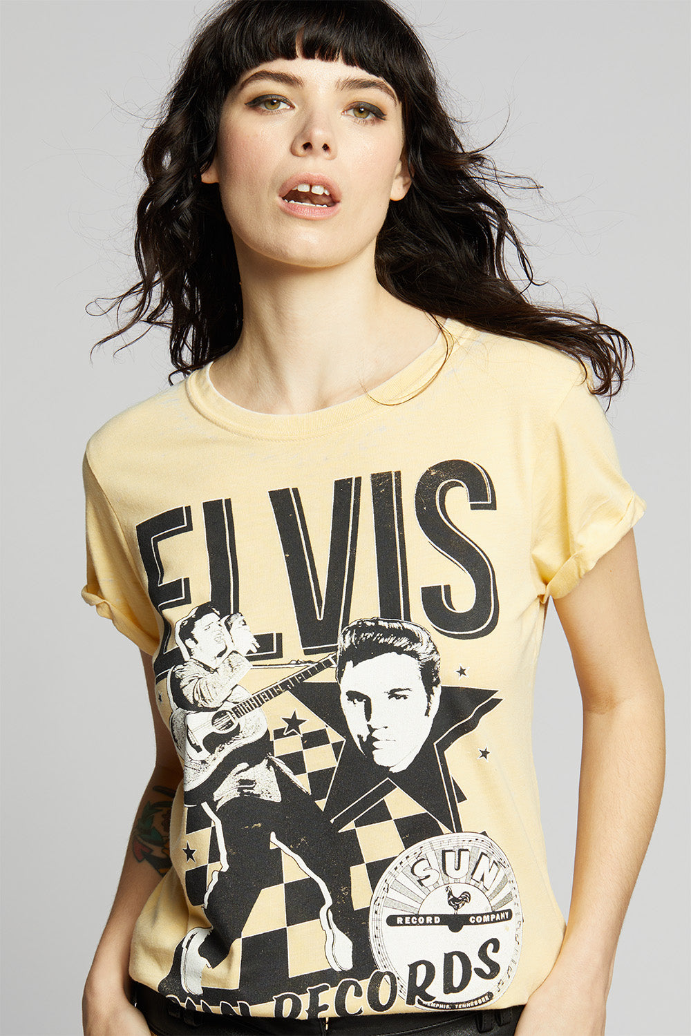 Women's Elvis X Sun Records T-shirt in Butter with photo graphic