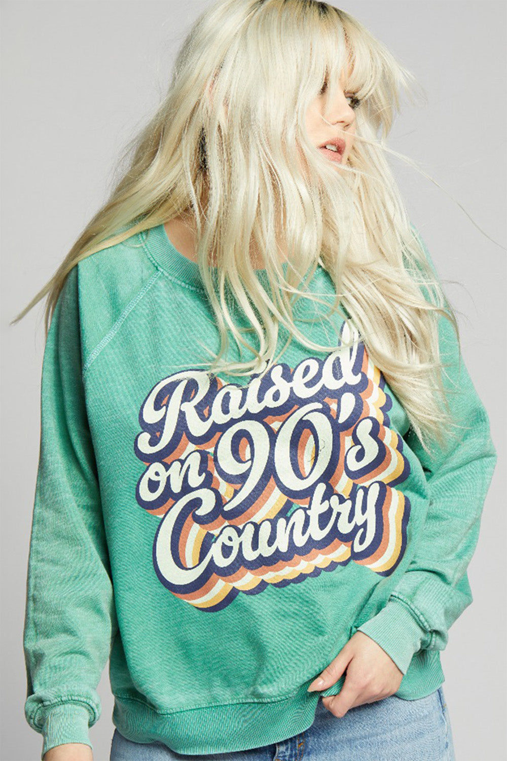 Women's Raised On 90's Country Sweatshirt in Dill Weed