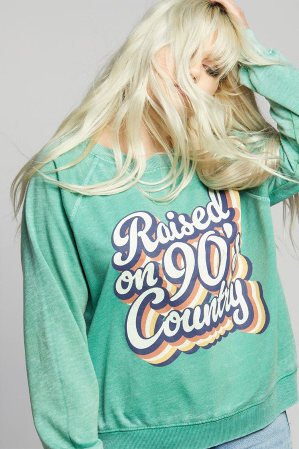 Women's Raised On 90's Country Sweatshirt in Dill Weed