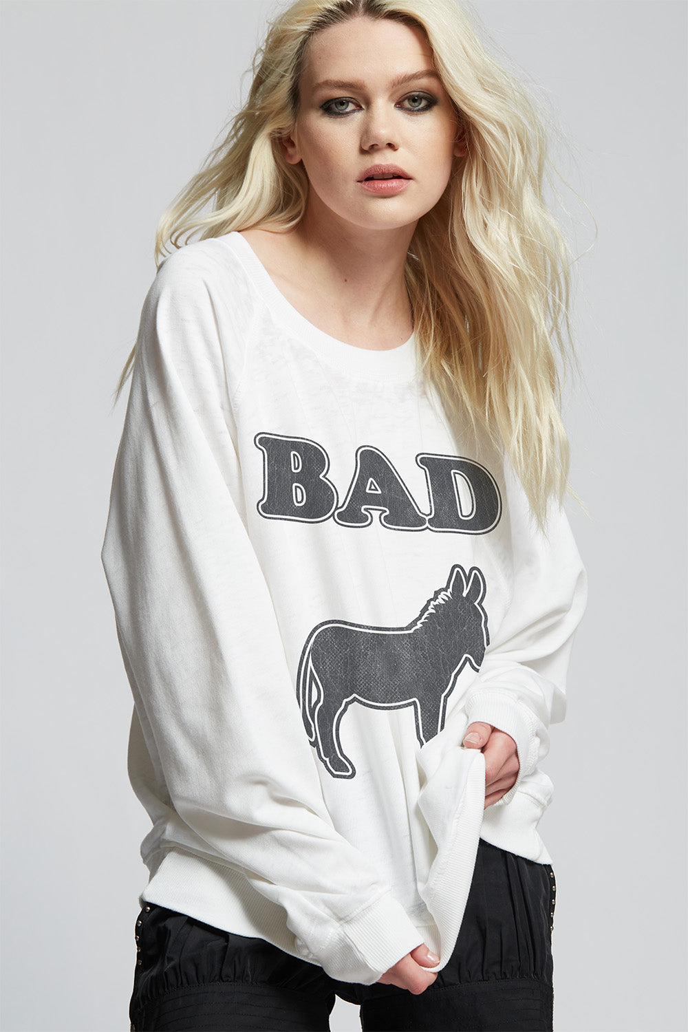 Bad A** Donkey Oversized White Graphic Sweatshirt