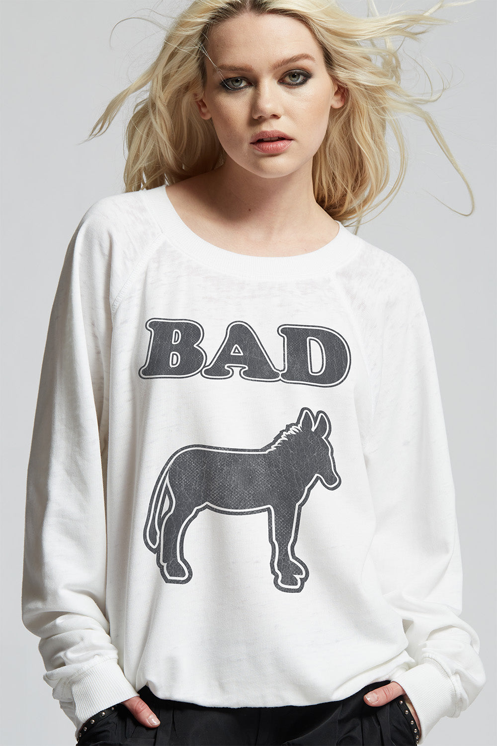 Bad A** Donkey Oversized White Graphic Sweatshirt