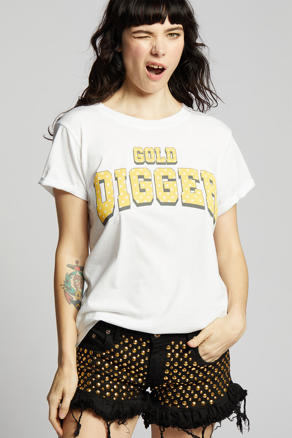 Gold Digger White Vintage Fitted Statement Tee