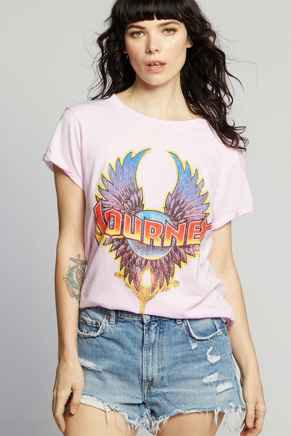 Journey Pink Vintage Band Logo Tee