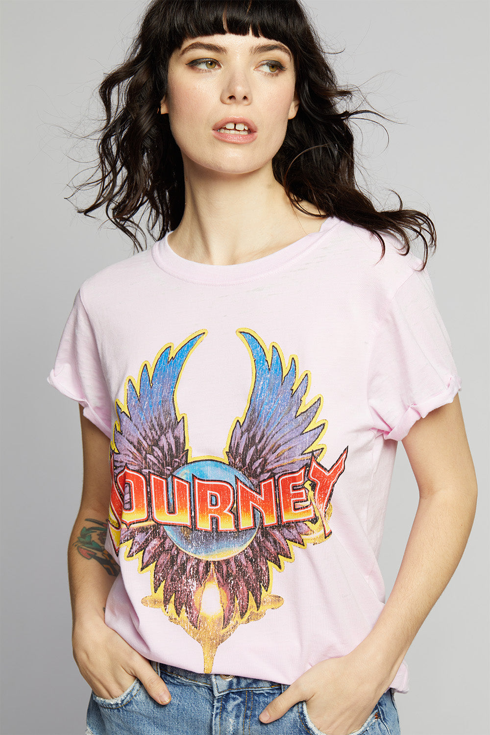 Journey Pink Vintage Band Logo Tee