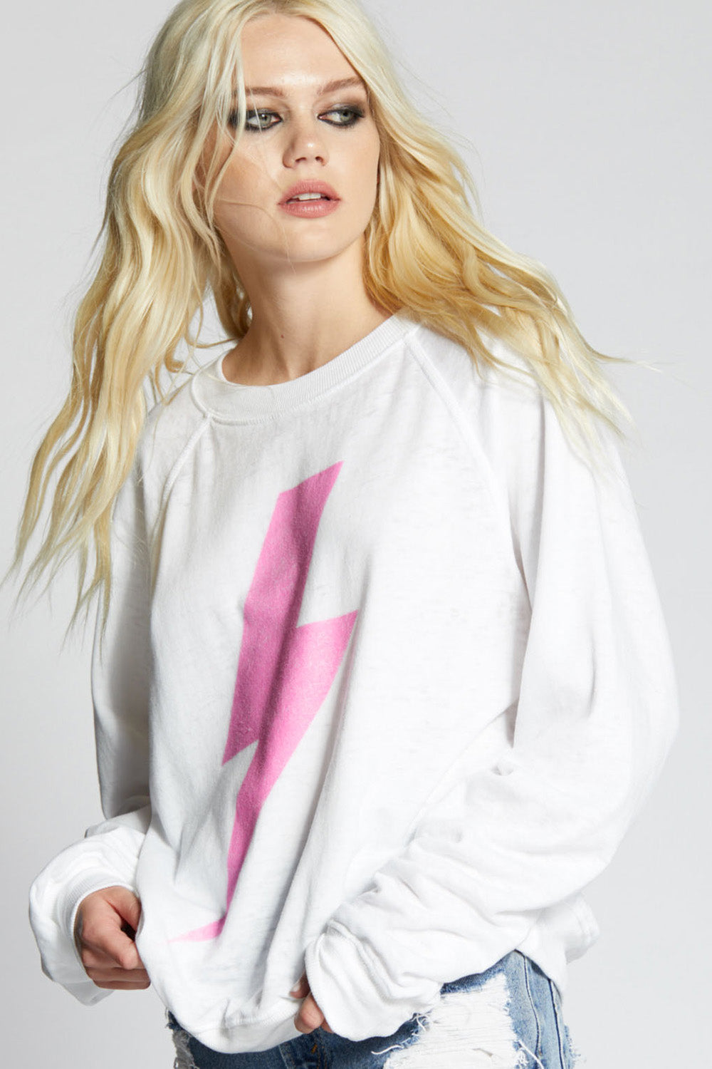 AC/DC Bolt Rock Out White Oversized Sweatshirt