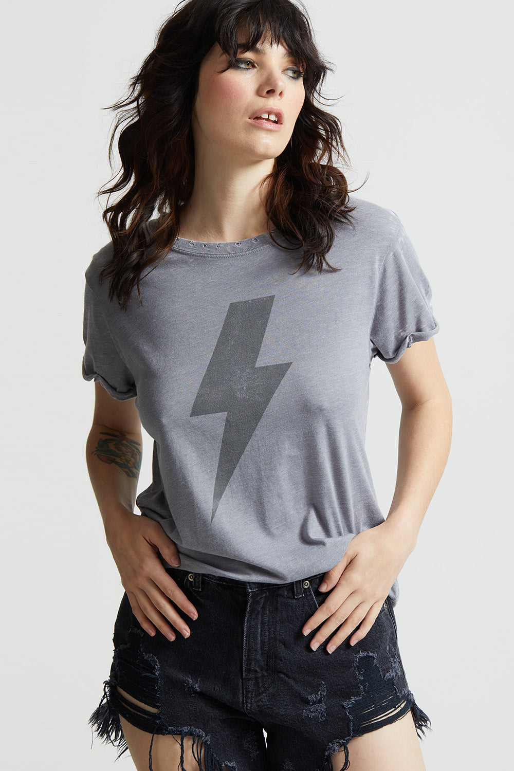 Steel Gray Classic AC/DC Logo And Bolt Graphic Fitted T-Shirt