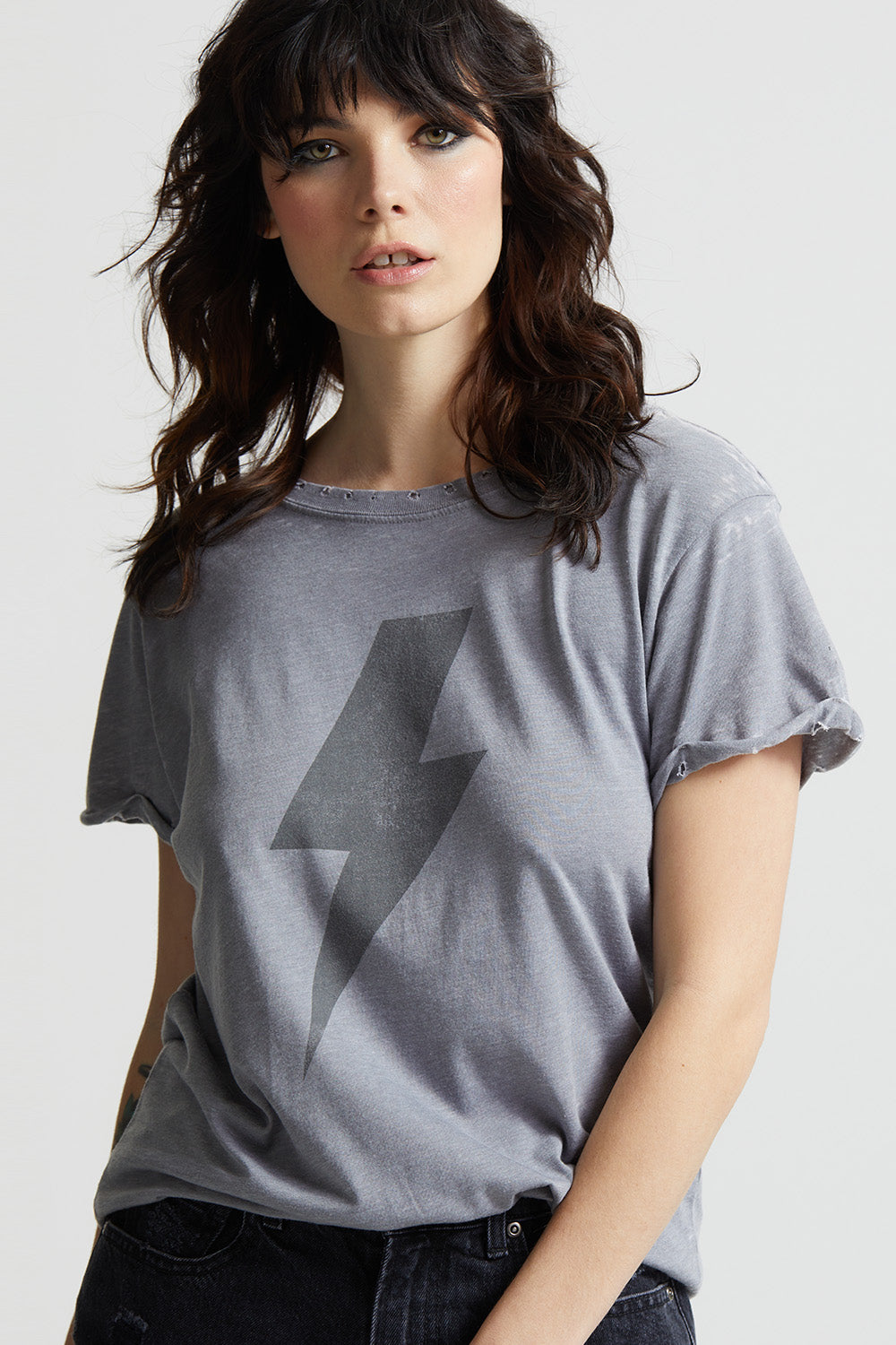 Steel Gray Classic AC/DC Logo And Bolt Graphic Fitted T-Shirt