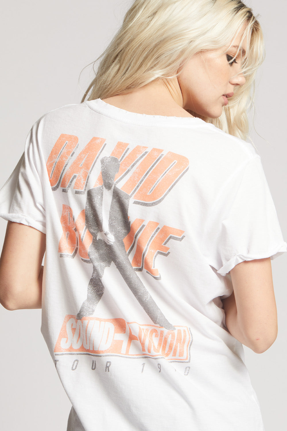 Women's David Bowie Sound + Vision Tour T-shirt in White with orange and black graphics