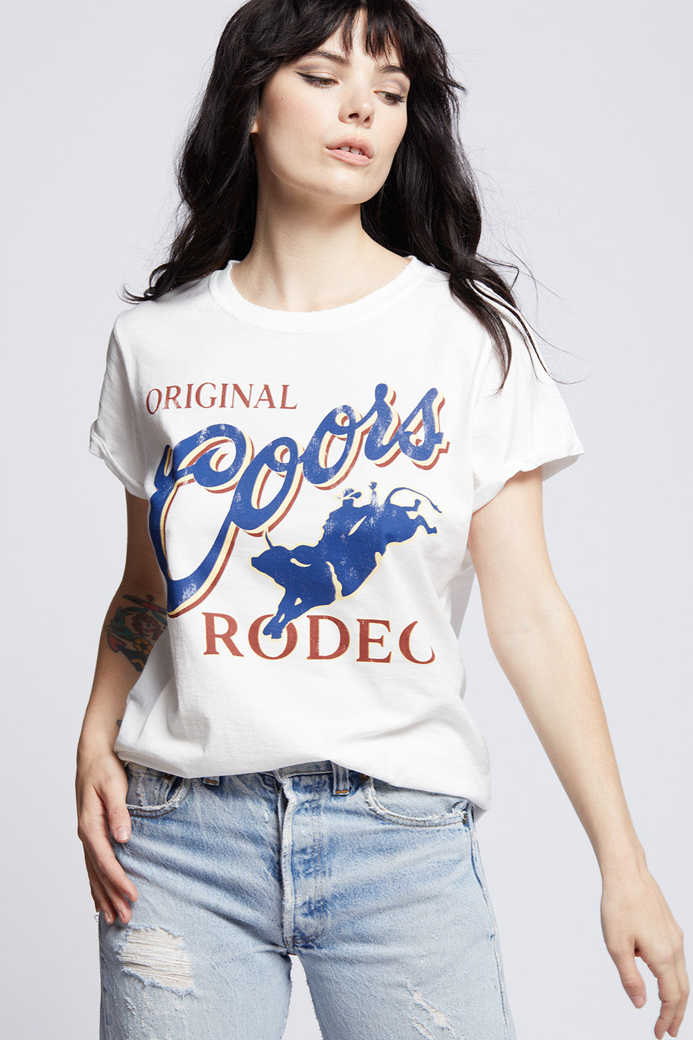 Women's Original Coors Rodeo T-shirt in White with rodeo graphic