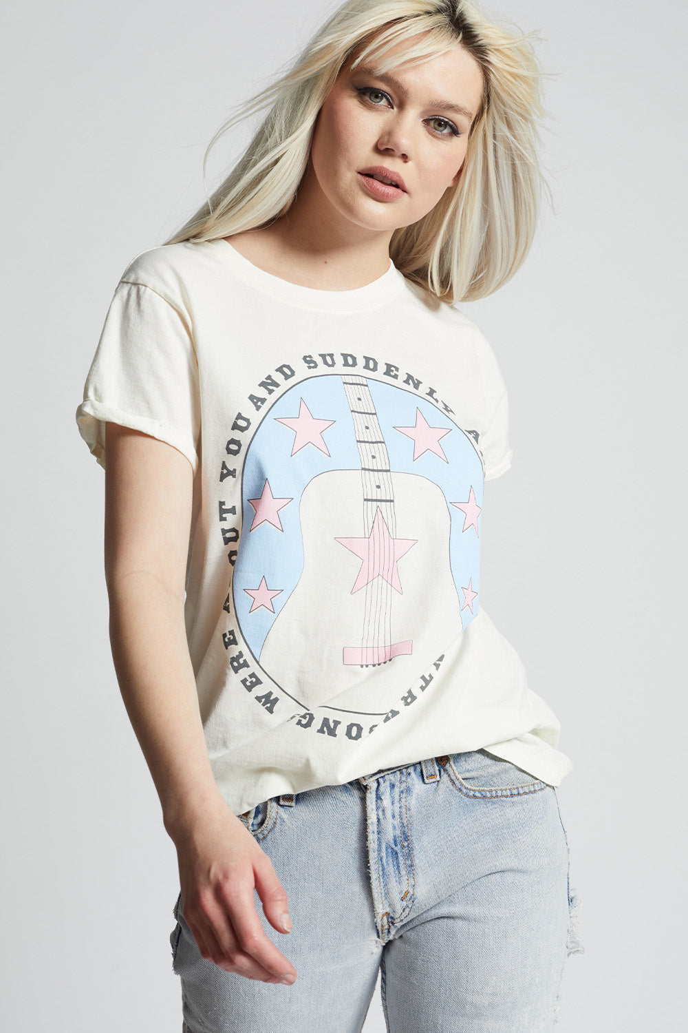 Women's Country Songs About You T-shirt in Pearl with guitar, stars, and "Nashville, Tennessee" graphics