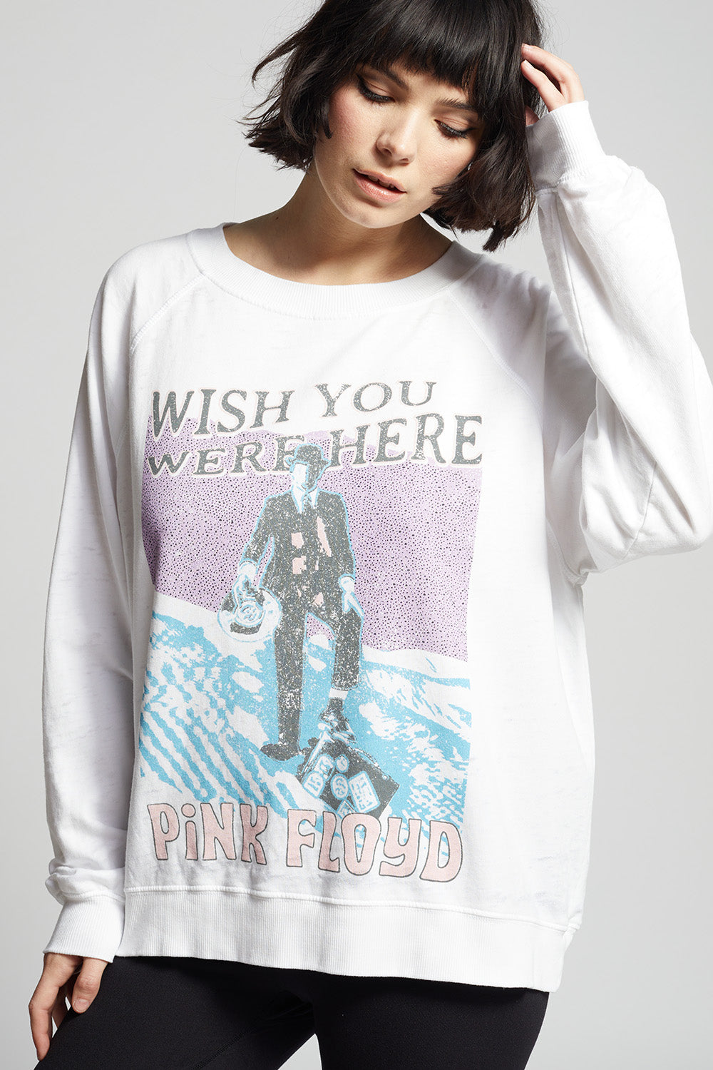 Women's Pink Floyd Wish You Were Here Sweatshirt in White with album graphics