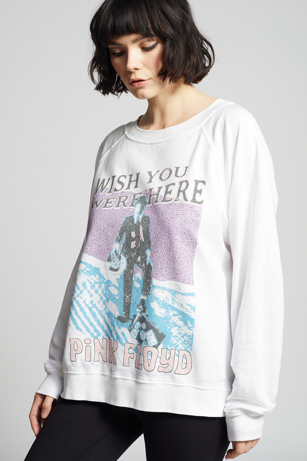 Women's Pink Floyd Wish You Were Here Sweatshirt in White with album graphics