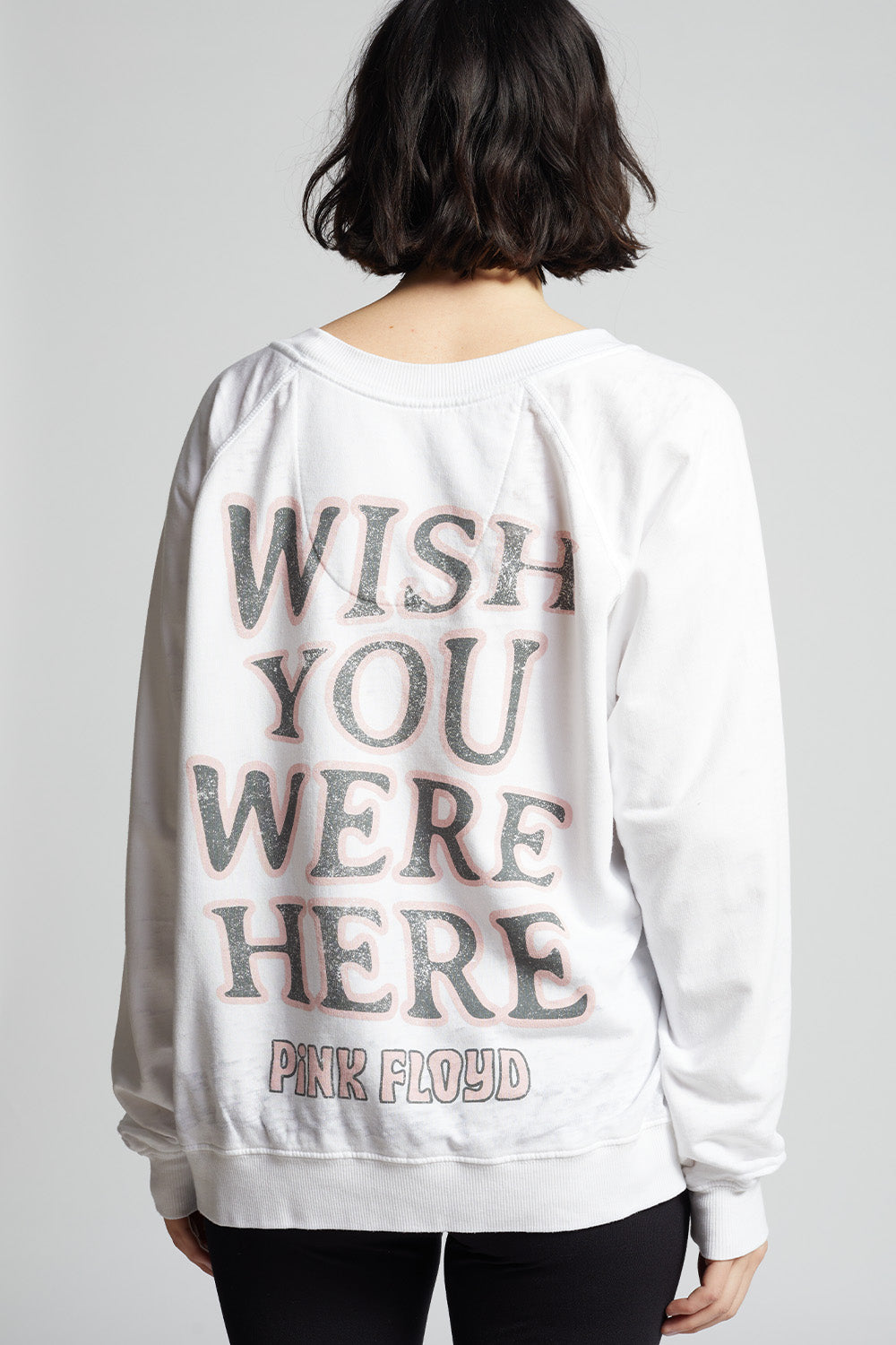 Women's Pink Floyd Wish You Were Here Sweatshirt in White with album graphics