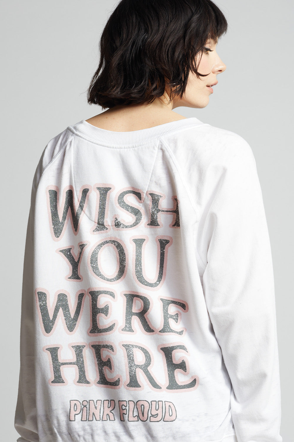 Women's Pink Floyd Wish You Were Here Sweatshirt in White with album graphics