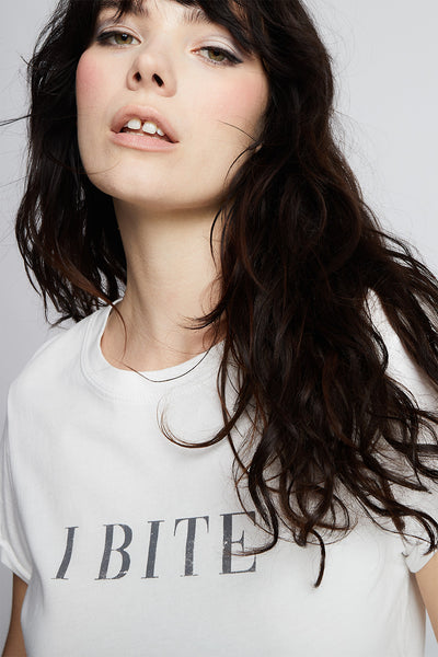 I Bite White Fitted Tee – Recycled Karma Brands