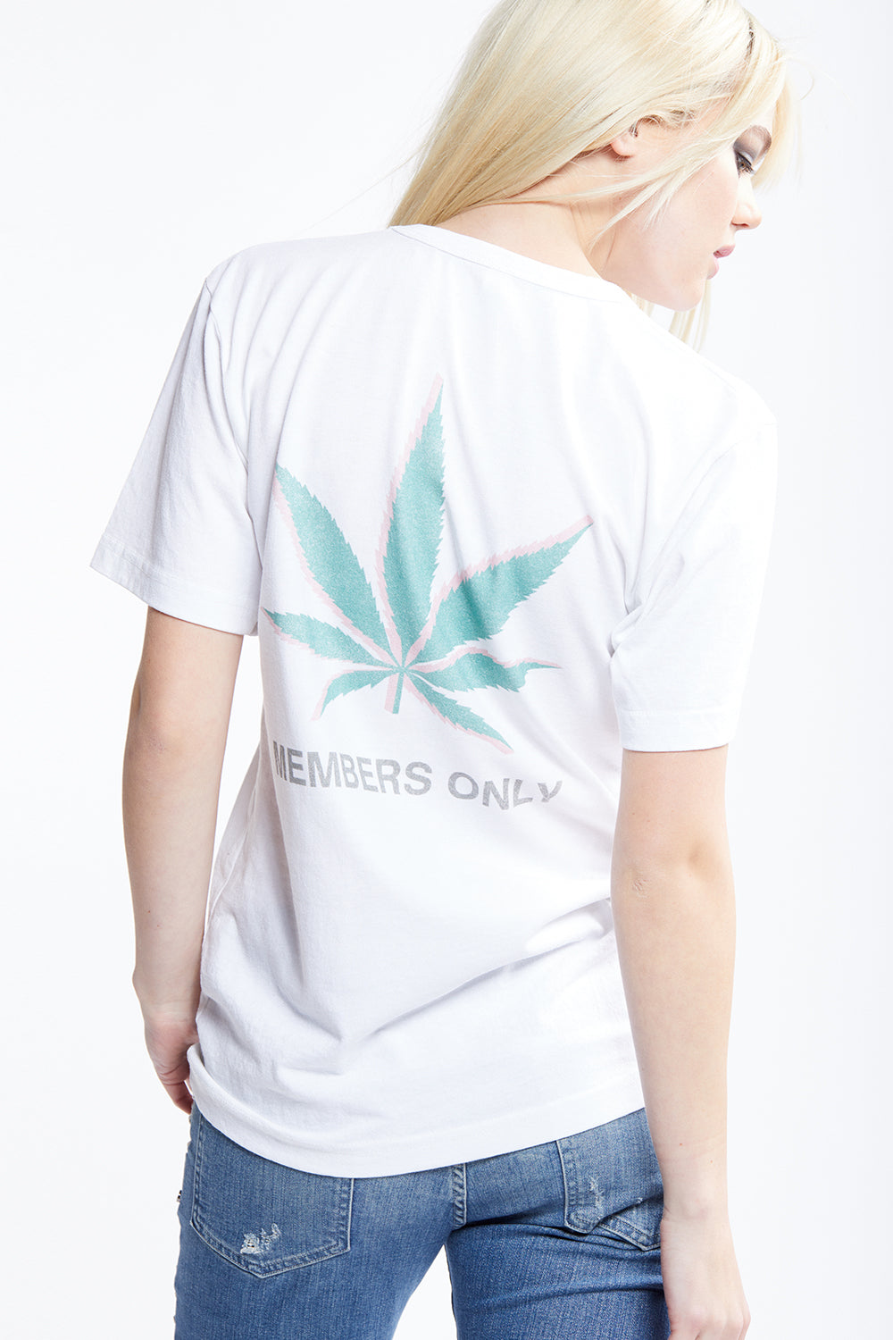 Members Only Planet-Friendly T-shirt in White with marijuana leaf graphic