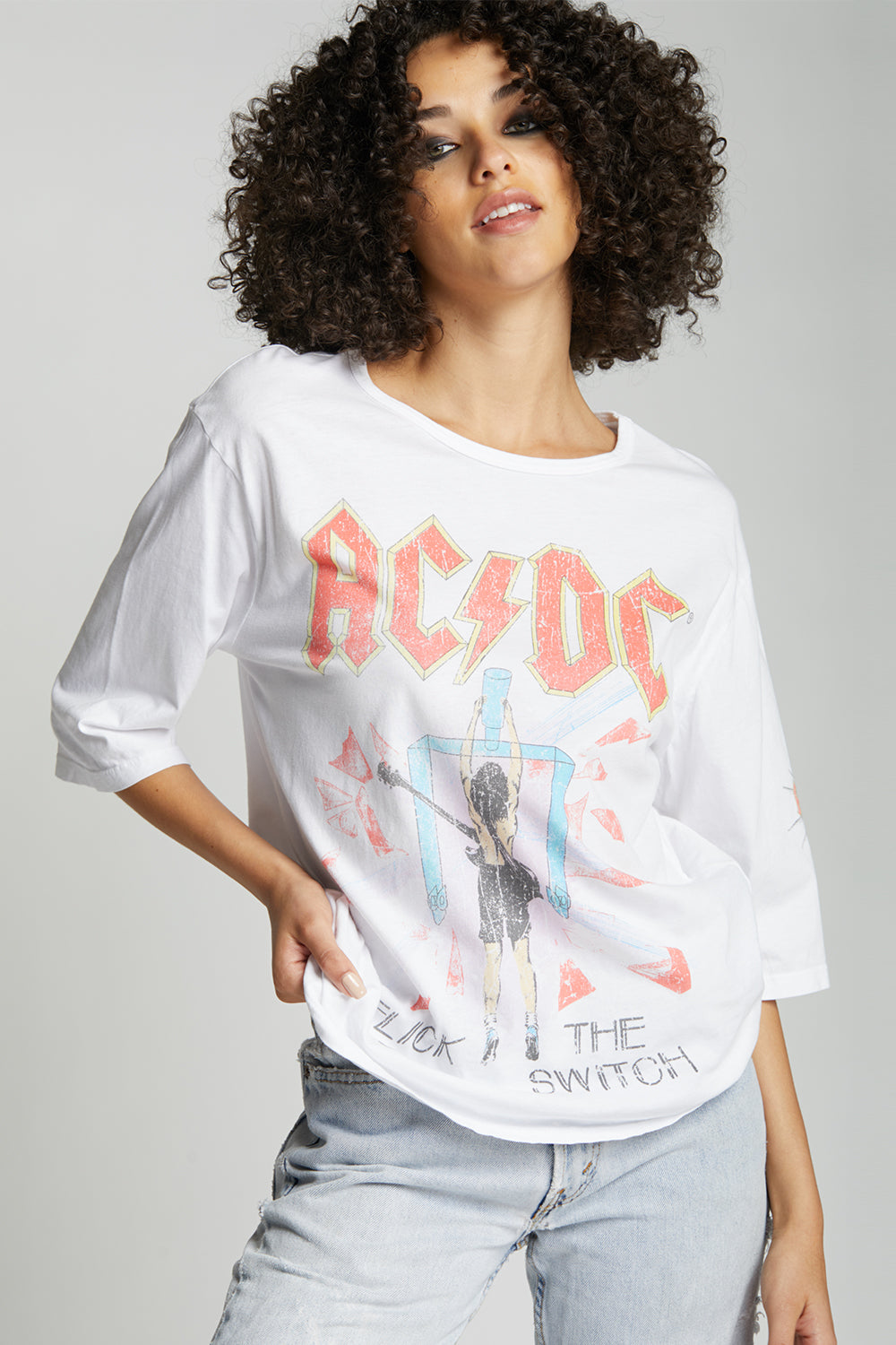 AC/DC Flick the Switch Retro Graphic 3/4 Sleeve Tee