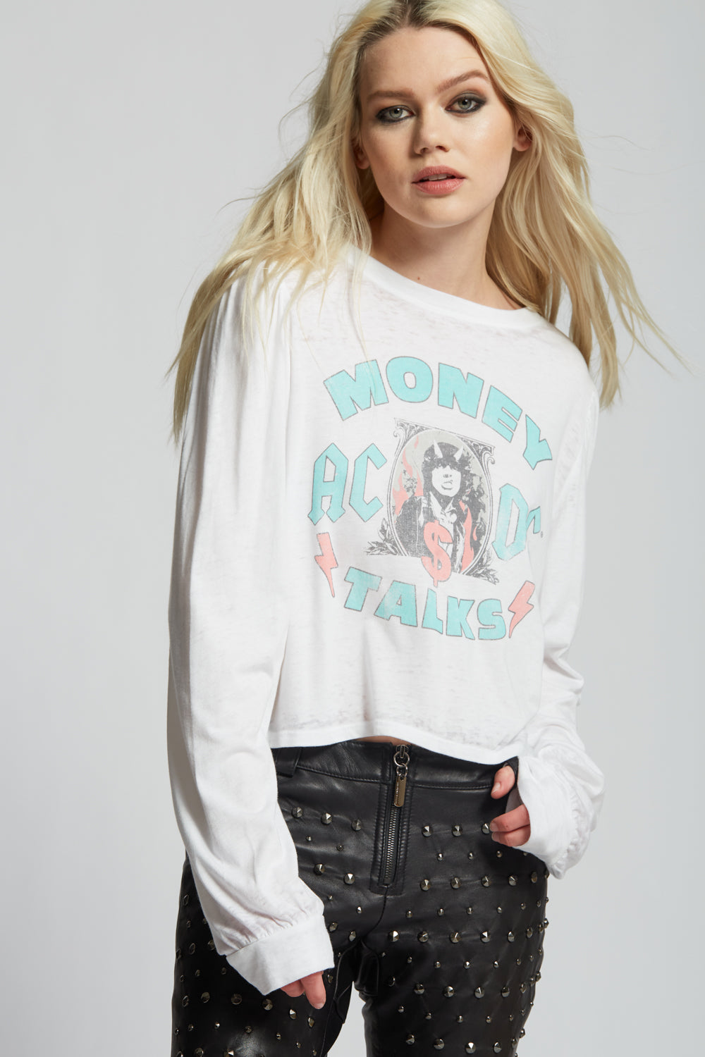 AC/DC Moneytalks Vintage Graphic Puff Sleeve