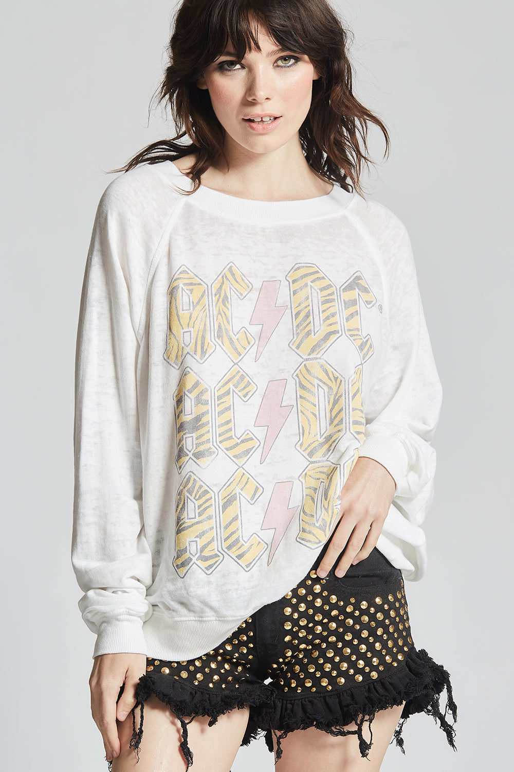 AC/DC Tiger Print White Oversized Sweatshirt