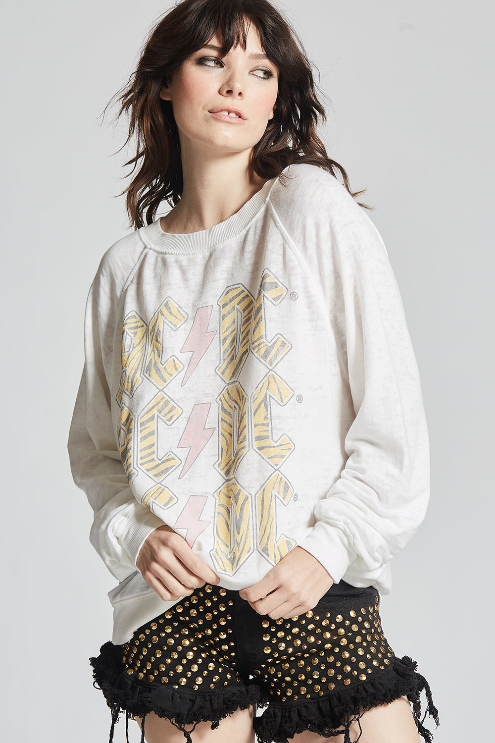 AC/DC Tiger Print White Oversized Sweatshirt