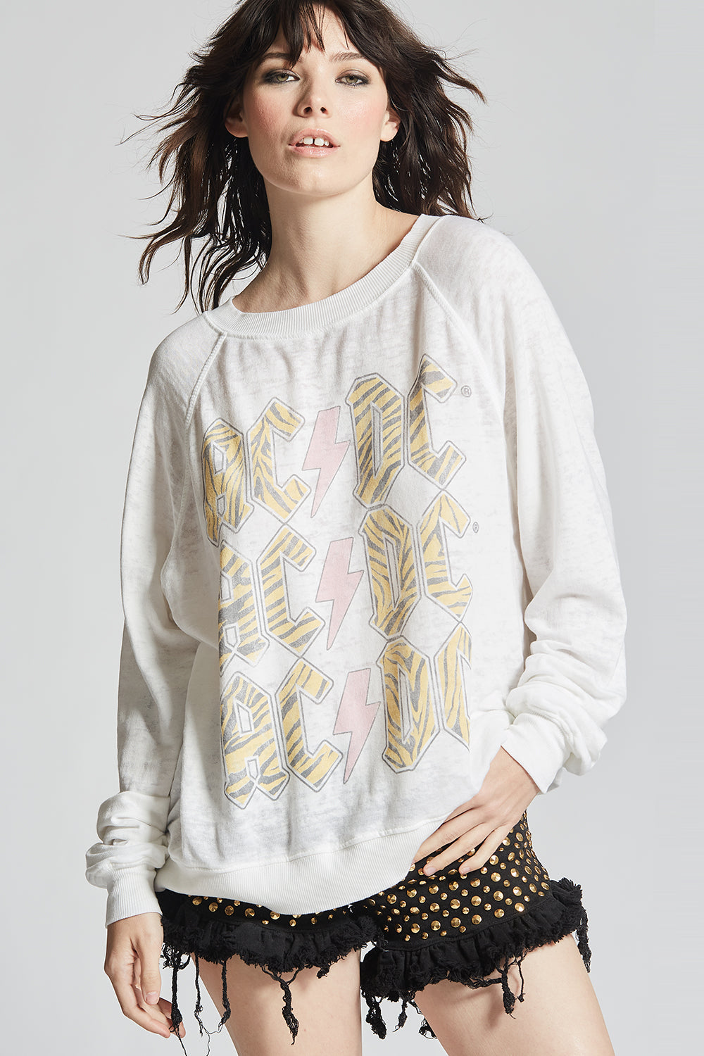 AC/DC Tiger Print White Oversized Sweatshirt