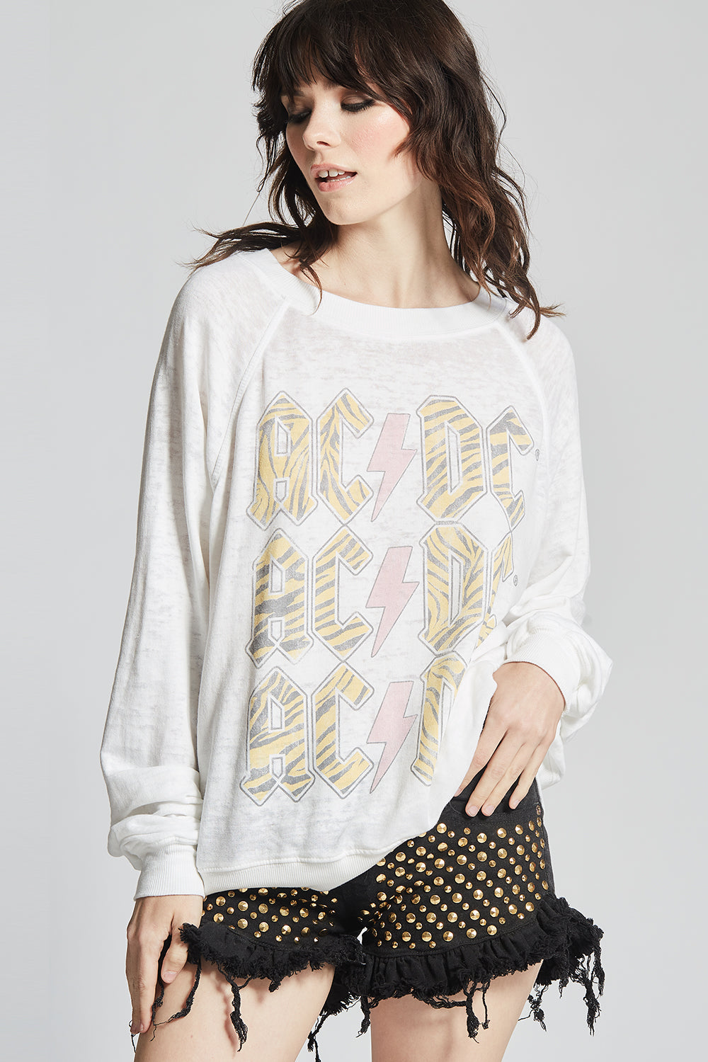 AC/DC Tiger Print White Oversized Sweatshirt