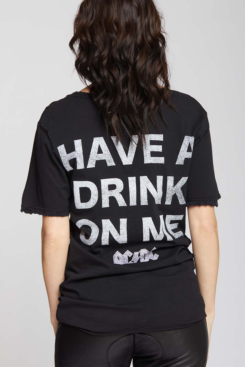 AC/DC Distressed Black Boyfriend Tee