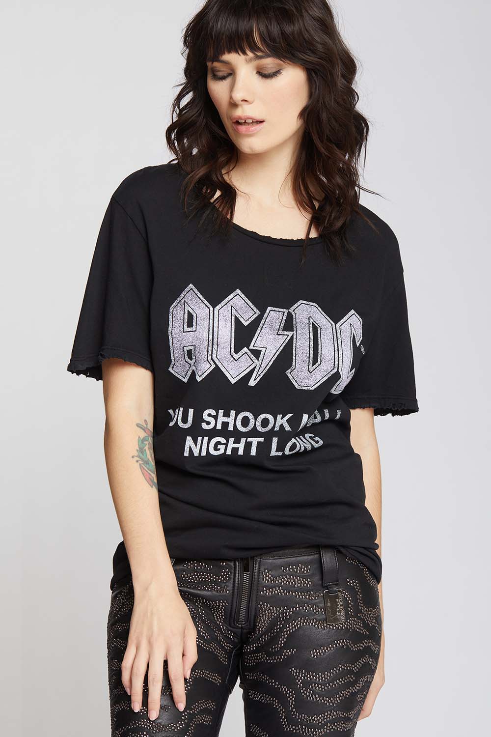AC/DC Distressed Black Boyfriend Tee
