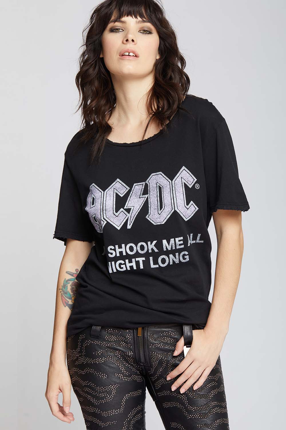 AC/DC Distressed Black Boyfriend Tee